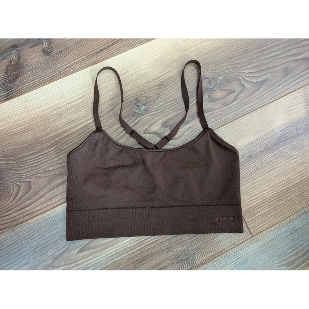 VS PINK Solid Chocolate Brown Racerback Adjustable Sports Bra Small